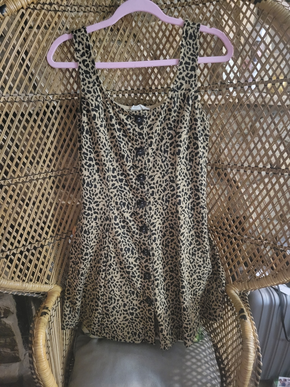 Altar'd State Beige and Black Leopard-Print Button Tank